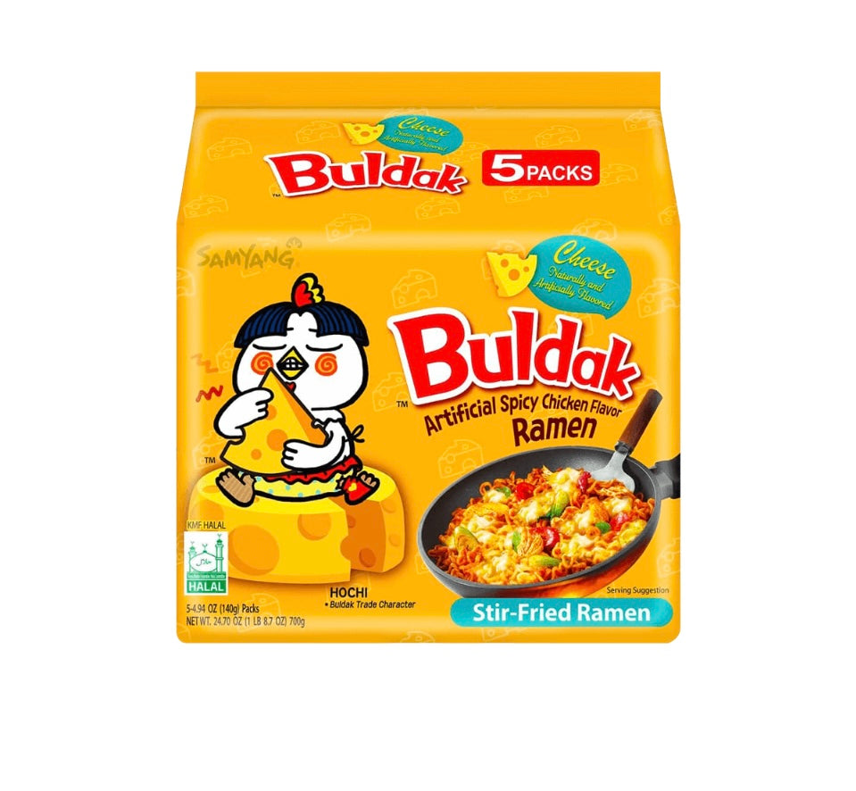 Buldak 2x Spicy & Cheese Flavor- 10 Pack- Stir Fried Ramen